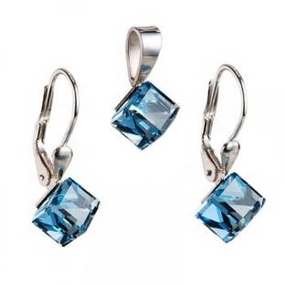 Stříbrný set náušnic kostky Crystals from Swarovski® Aqua