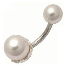 Stříbrý piercing do pupíku - perličky
