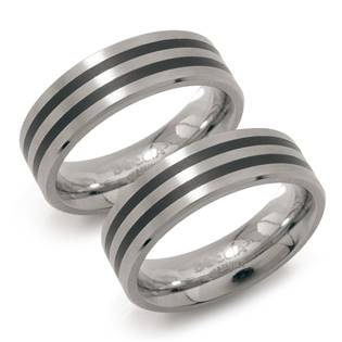 Titanové snubní prsteny s černými pruhy BOCCIA® 0101-17 - pár