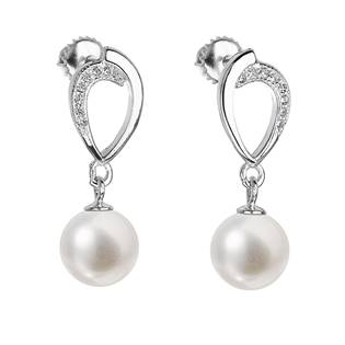 Visací stříbrné náušnice s bílou říční perlou 