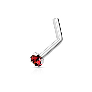 Zahnutý piercing do nosu - červený zirkon