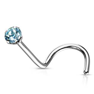 Zahnutý piercing do nosu, tyrkysový kamínek
