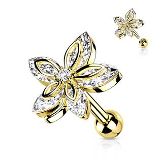 Zlacená cartilage piercing do ucha, kytička