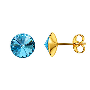 Zlacené ocelové náušnice Crystals from Swarovski® 6mm, AQUA