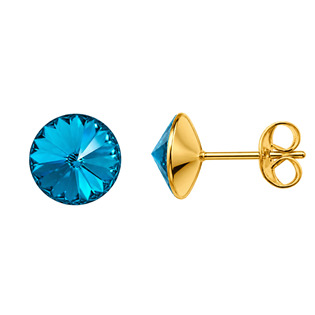Zlacené ocelové náušnice Crystals from Swarovski® 6mm, BLUE ZIRCON