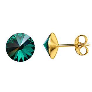 Zlacené ocelové náušnice Crystals from Swarovski® 6mm, EMERALD