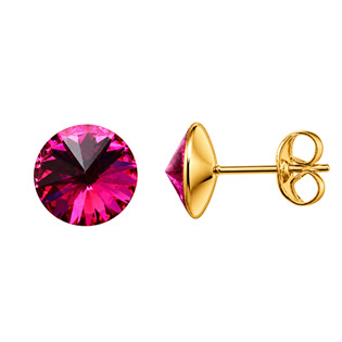 Zlacené ocelové náušnice Crystals from Swarovski® 6mm, FUCHSIA
