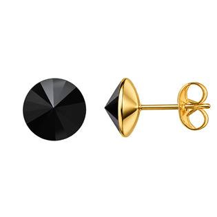Zlacené ocelové náušnice Crystals from Swarovski® 6mm, JET BLACK