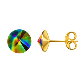 Zlacené ocelové náušnice Crystals from Swarovski® 6mm, RAINBOW DARK