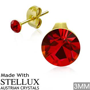 Zlacené ocelové náušnice, STELLUX 3mm, Red