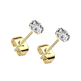 Zlacené stříbrné náušnice na puzetu - zirkony 4 mm