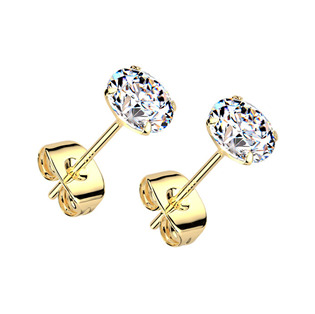 Zlacené stříbrné náušnice na puzetu - zirkony 5 mm