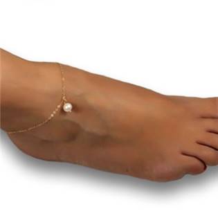 Zlacený náramek na nohu s perličkou