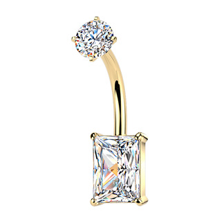 Zlacený ocelový piercing do pupíku obdélník