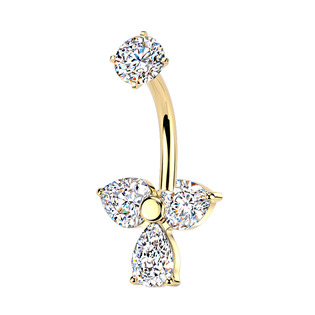 Zlacený ocelový piercing do pupíku se zirkony