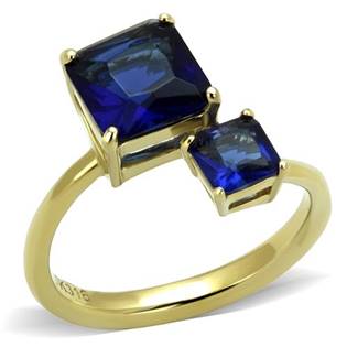 Zlacený ocelový prsten - tmavě modré zirkony