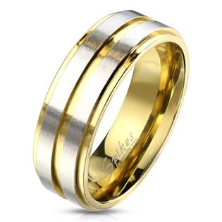 Zlacený ocelový prsten s pruhy