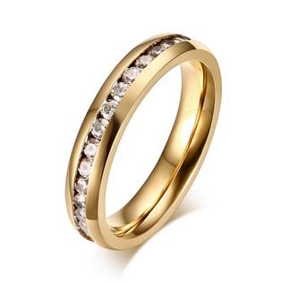 Zlacený ocelový prsten se zirkony, šíře 4 mm, vel. 55