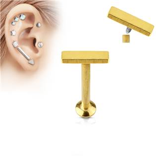 Zlacený piercing do brady - labreta 1,2 x 6 mm, obdélník 2 x 6 mm