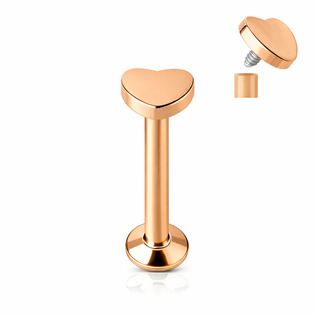 Zlacený piercing do brady - labreta srdíčko