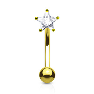 Zlacený piercing do obočí - zirkon, čirá barva