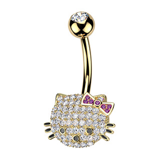 Zlacený piercing do pupíku kočička