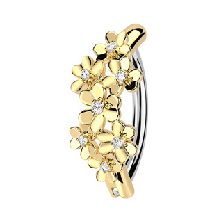 Zlacený piercing do pupíku s kytičkami