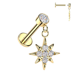 Zlacený piercing do ucha - labreta hvězda