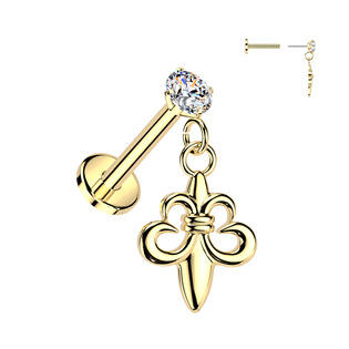 Zlacený piercing do ucha PUSH IN labreta skautská lilie