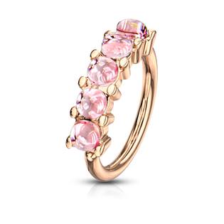 Zlacený piercing kruh s růžovými kameny 1,0 x 10 mm