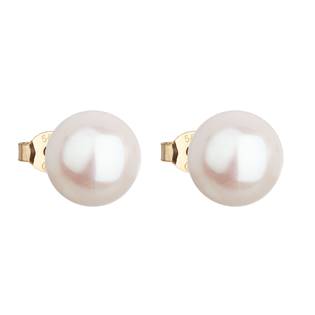 Zlaté 14ti karátové náušnice s bílou říční perlou 