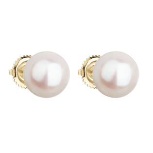 Zlaté 14ti karátové náušnice s bílou říční perlou 