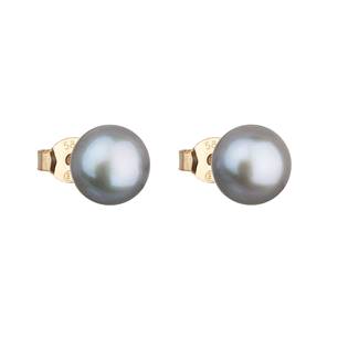 Zlaté 14ti karátové náušnice se šedou říční perlou 