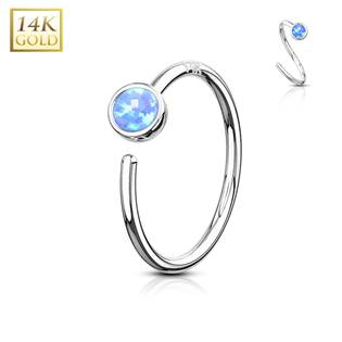 Zlatý piercing - kruh, modrý opál, Au 585/1000