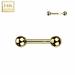 Zlatý piercing cartilage - činka 1,2 x 6 mm, kuličky 3 mm, Au 585/1000