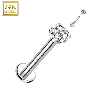 Zlatý piercing do brady - labreta zirkon 1,2 x 8 mm, Au 585/1000