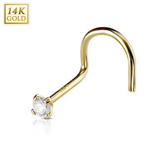Zlatý piercing do nosu, čirý zirkon 3mm, Au 585/1000