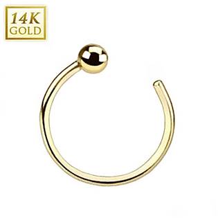 Zlatý piercing do nosu kruh, 0,8 x 8 mm, Au 585/1000