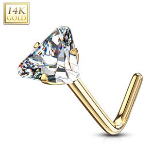 Zlatý piercing do nosu trojúhelník - čirý zirkon, Au 585/1000