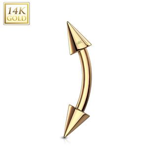Zlatý piercing do obočí - kónus, 1,2 x 8 mm, Au 585/1000