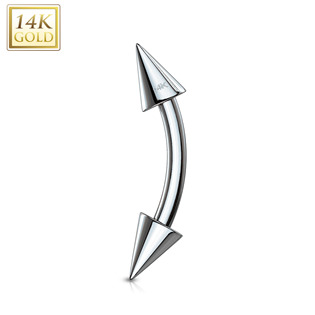 Zlatý piercing do obočí - kónus, 1,2 x 8 mm, Au 585/1000