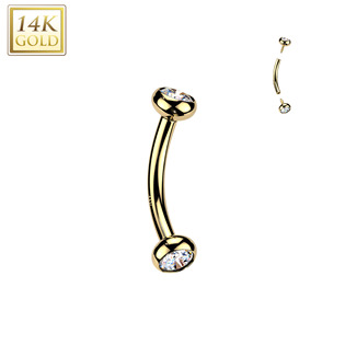 Zlatý piercing do obočí 1,2 x 6 mm, Au 585/1000