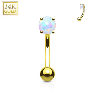 Zlatý piercing do obočí s opálem, Au 585/1000
