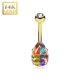 Zlatý piercing do pupíku - barevná kapka, Au 585/1000