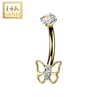 Zlatý piercing do pupíku motýlek, Au 585/1000